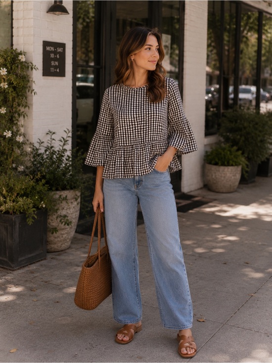 beachlunchlounge Tops - BEACH LUNCH‎ LOUNGE CHECKERED PEPLUM TOP